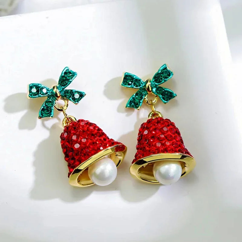 Winter Glow Bow & Bell Earrings